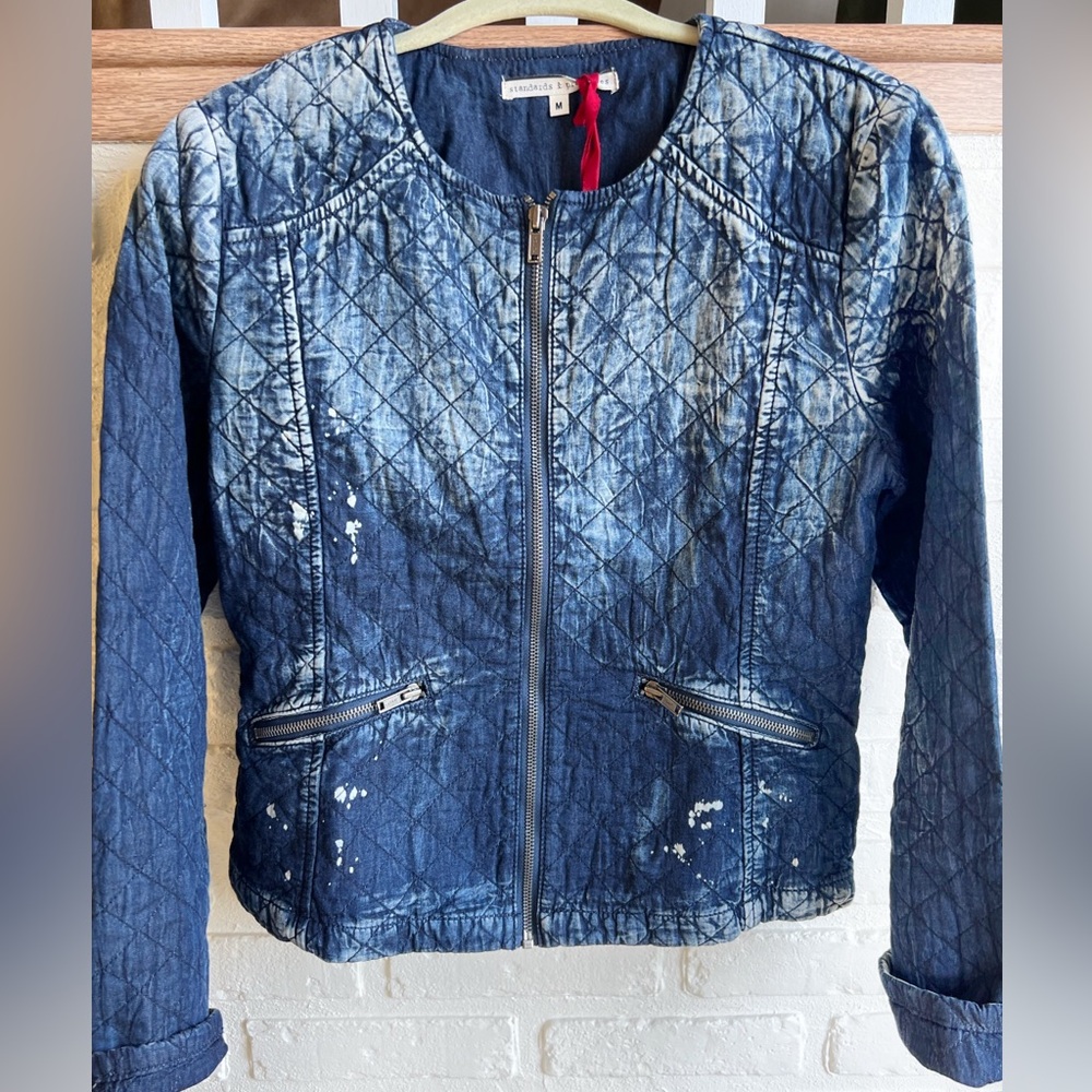 Standards & Practices- Quilted Cropped Chambray Denim Moto Jacket (NWT)